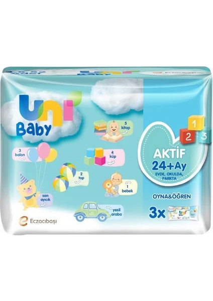 Uni Baby Aktif Oyna Öğren 3'lü Islak Mendil 156 Yaprak