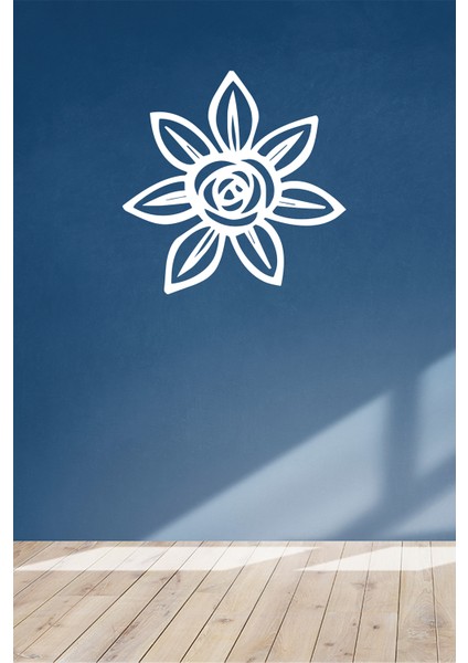 Altı Yapraklı Güle Benzer Şekilde Çiçek 60 x 60 cm Duvar Sticker - Beyaz