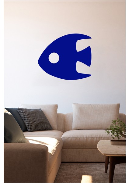 Sağa Doğru Ilerleyen Kocaman Gözlü Balık 60 x 50 cm Duvar Sticker - Lacivert