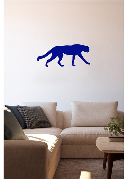 Sağa Doğru Yavaşca Ilerleyen Büyük Kedi 60 x 25 cm Duvar Sticker - Lacivert