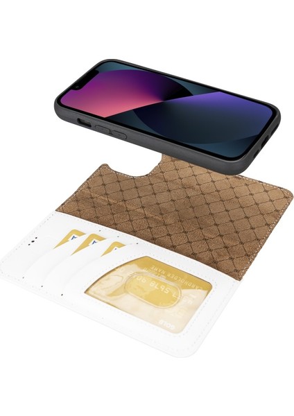 Apple iPhone 14 Uyumlu Deri Cüzdanlı Kılıf Mwwn F3 Beyaz