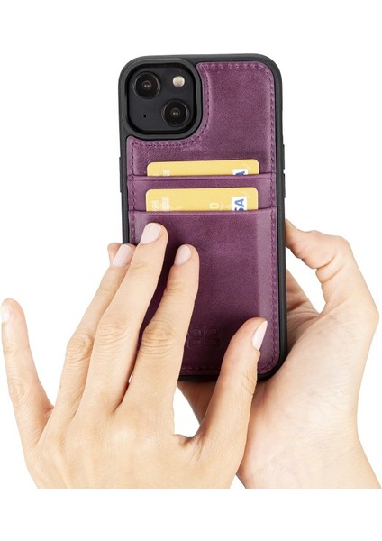 Apple iPhone 14 Uyumlu Deri Kartlıklı Arka Kapak Cz7 Mor modelleri