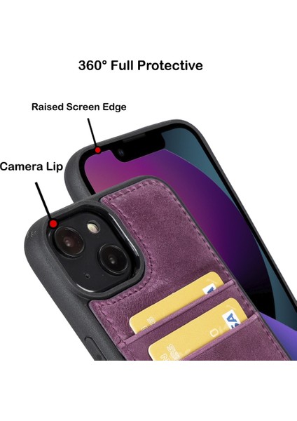 Apple iPhone 14 Uyumlu Deri Kartlıklı Arka Kapak Cz7 Mor fırsatları