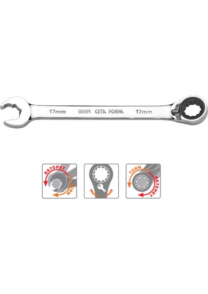 B05R-09 9 mm C-Gear Cırcırlı Kombine Anahtar-Özel Ağız