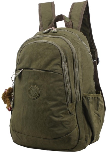 8812 Yeşil Unisex Klinkır Aksesuarlı Kumaş Sırt Çantası
