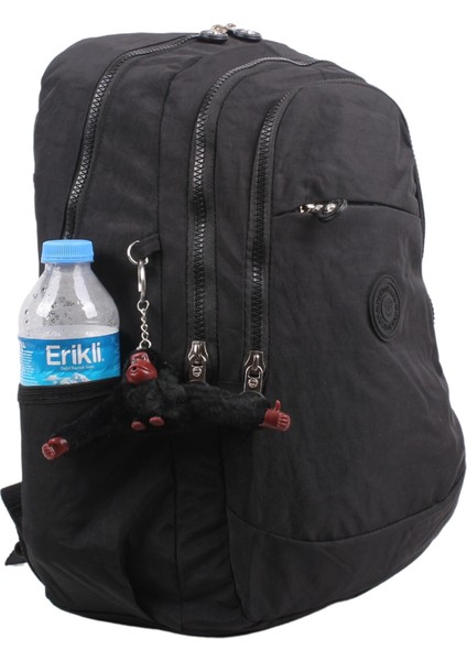 8812 Siyah Unisex Klinkır Aksesuarlı Kumaş Sırt Çantası