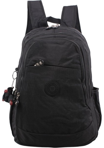 8812 Siyah Unisex Klinkır Aksesuarlı Kumaş Sırt Çantası