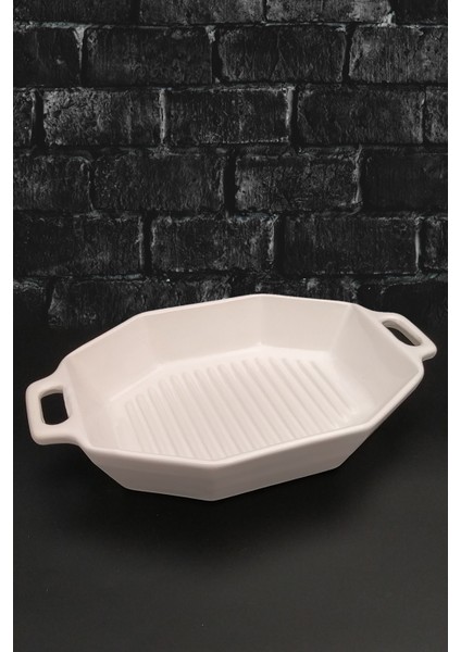 Seramik Fırın Kabı Sekizgen Çift Kulplu Izgara Fırın Tepsisi