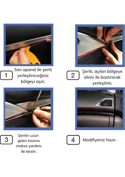 Buffer® Mavi Araba Oto trim Dekorasyon Şeridi Kauçuk Elastik Kolay Kurulum 5 Metre Şerit Bant