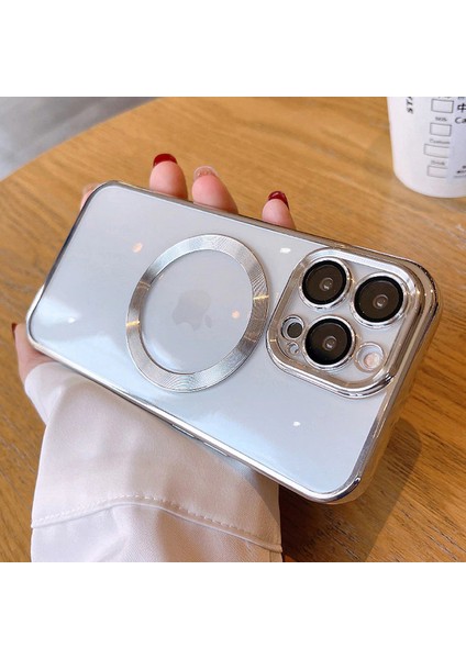 Apple Iphone 13 Pro Kılıf Manyetik Kaplama Magsafe Uyumlu Parlak Kare Kenarlı Kapak