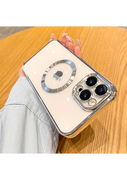 Apple Iphone 13 Pro Kılıf Manyetik Kaplama Magsafe Uyumlu Parlak Kare Kenarlı Kapak