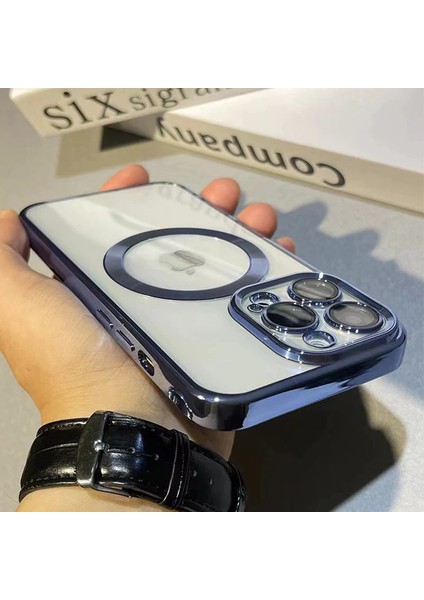 Apple Iphone 12 Pro Max Kılıf Manyetik Kaplama Magsafe Uyumlu Parlak Kare Kenarlı Kapak