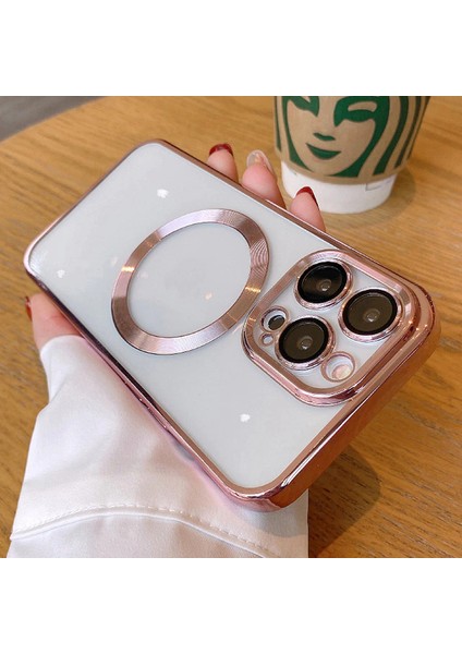 Apple Iphone 12 Pro Max Kılıf Manyetik Kaplama Magsafe Uyumlu Parlak Kare Kenarlı Kapak