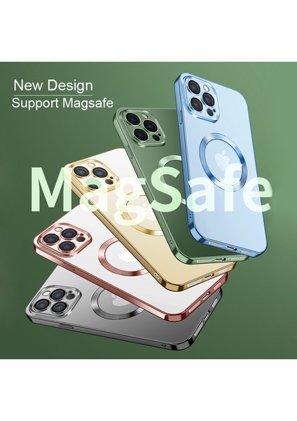 Apple Iphone 12 Pro Max Kılıf Manyetik Kaplama Magsafe Uyumlu Parlak Kare Kenarlı Kapak