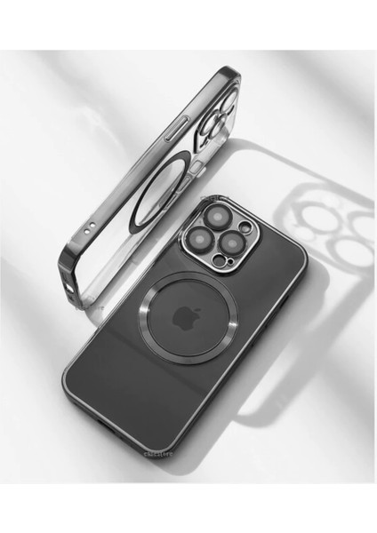 Iphone 12 Pro Max Kılıf Kamera Lens Çıkıntı Koruma Kenarı Parlak Magsafe Magnetik Şeffaf