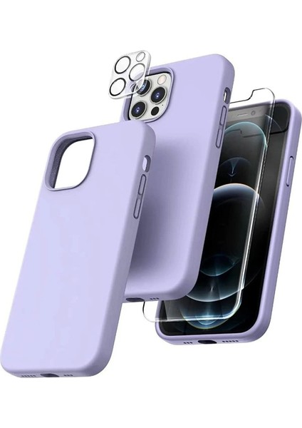 Iphone 12 Pro Lansman Silikon Kılıf Içi Kadife Telefon Uyumlu Çentikli Ekran Koruyucu Kamera Koruyucu 3lü Set