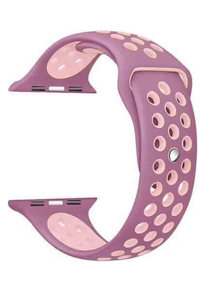 Apple Watch Series (Tüm Seriler) 42-44-45 mm Uyumlu Delikli Silikon Kordon Lila Pembe (L)