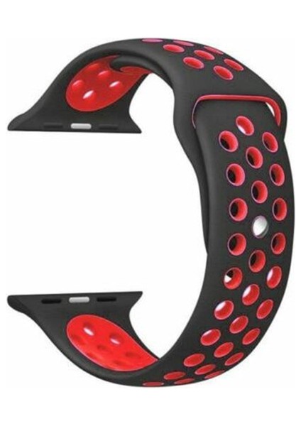 Apple Watch Series (Tüm Seriler) 38-40-41 mm Uyumlu Delikli Silikon Kordon Siyah Kırmızı (S)