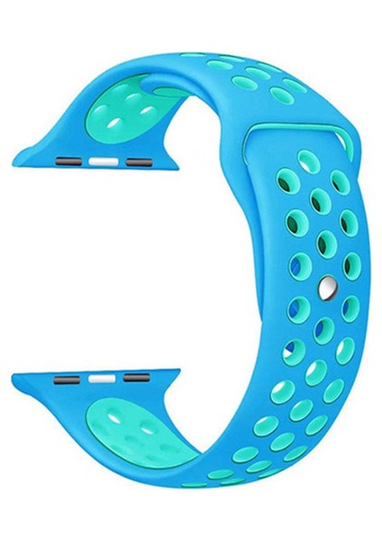 Apple Watch Series (Tüm Seriler) 38-40-41 mm Uyumlu Delikli Silikon Kordon Mavi Turkuaz (S)