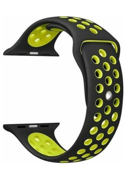 Apple Watch Series (Tüm Seriler) 38-40-41 mm Uyumlu Delikli Silikon Kordon Siyah Sarı (S)
