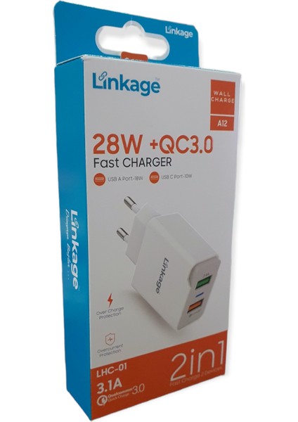 Cmk Linkage 28W + Qualcom 3.0 Çift USB Çıkışlı Hızlı Şarj Adaptörü