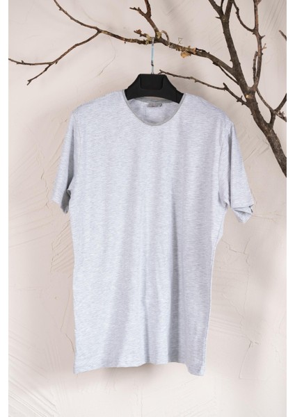 Sıfır Yaka Büyük Beden Çizgili Penye Erkek T-Shirt