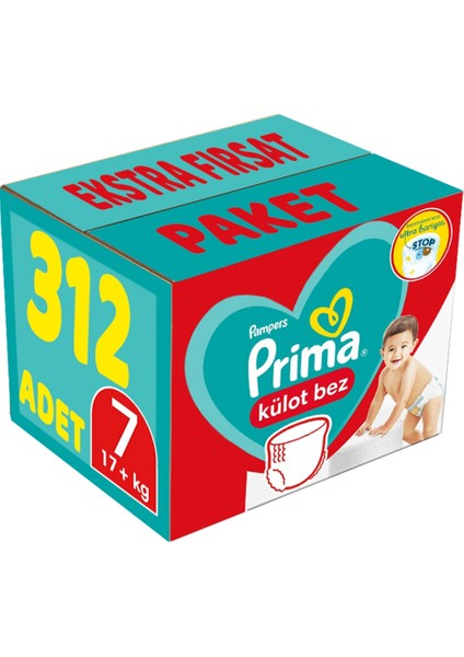 Külot Bebek Bezi Beden:7 (17+Kg) Xxl 312 Adet Ekstra Fırsat Pk