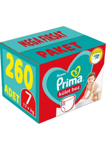 Külot Bebek Bezi Beden:7 (17+Kg) Xxl 260 Adet Mega Fırsat Pk