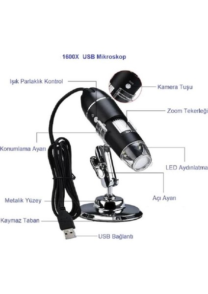 Emes Robotik 1600X Zoom 2mp Dijital USB Mikroskop