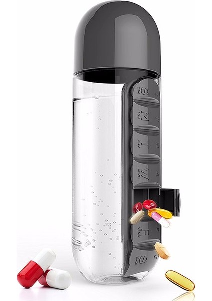 Haftalık Ilaç Organizerli Plastik Su Şişesi 600 ml fırsatları