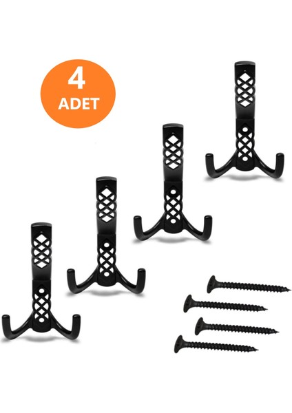 4 Adet Metal Mat Siyah Büyük Askılık