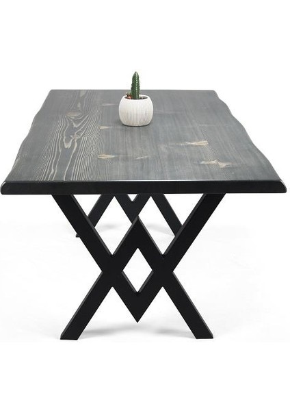 Doğal Ağaç Masif Kütük Masa Yemek Masası (Metal Ayak) 90CM x 200CM
