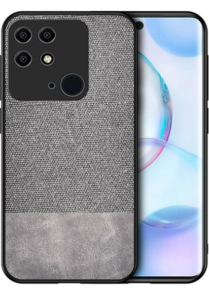 Xiaomi Poco C40 Fabrik Kumaş ve Deri Desen Kılıf - Gri