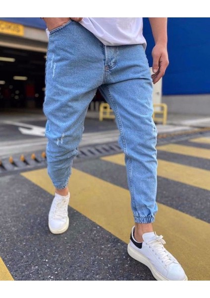 NorthFashion Erkek Paçası Lastikli Likrasız Boyfriend Jogger Kot Pantolon