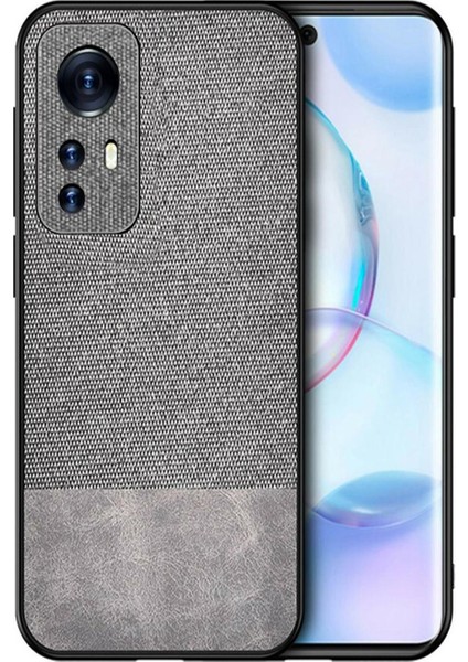 Xiaomi Mi 12 Lite Fabrik Kumaş ve Deri Desen Kılıf - Gri