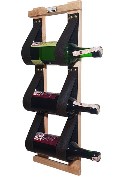 Ahşap Deri Askılı Şaraplık Şişelik Şişe Askısı 3 Şişe Kapasiteli (Duvara Montaj)