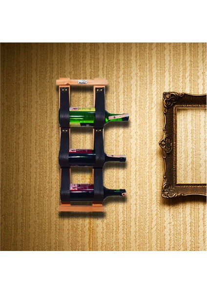 Ahşap Deri Askılı Şaraplık Şişelik Şişe Askısı 3 Şişe Kapasiteli (Duvara Montaj) modelleri