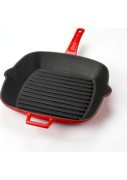 Döküm Izgara Tava, Metal Saplı. Ölçü 26X26CM. - Kırmızı modelleri