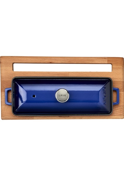 Döküm Ekmek Kabı / Terrine ve Ahşap Standı. Ölçü 11X29CM. - Mavi modelleri