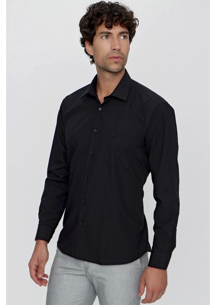 Erkek Siyah Basic Cepli Regular Fit Rahat Kesim Gömlek fiyatları