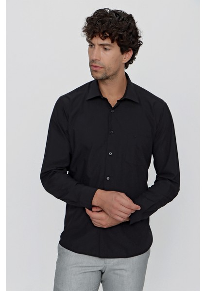 Erkek Siyah Basic Cepli Regular Fit Rahat Kesim Gömlek modelleri