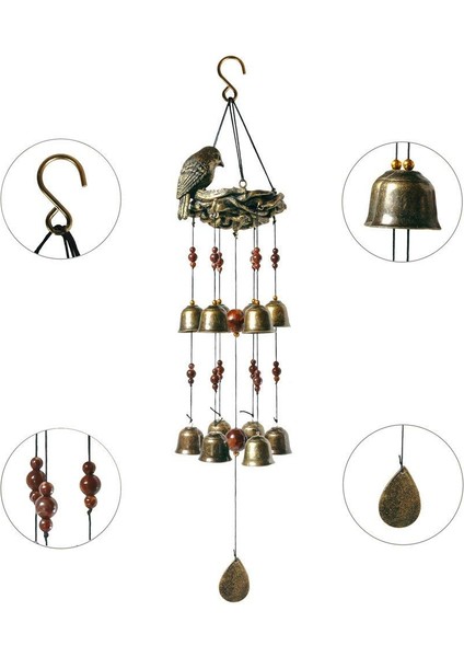 Kuşlar ve Yuva Rüzgar Zil, 12PIECES Bells Rüzgar Chime Bronz, 25 ''/ 63CM(Yurt Dışından) indirimleri