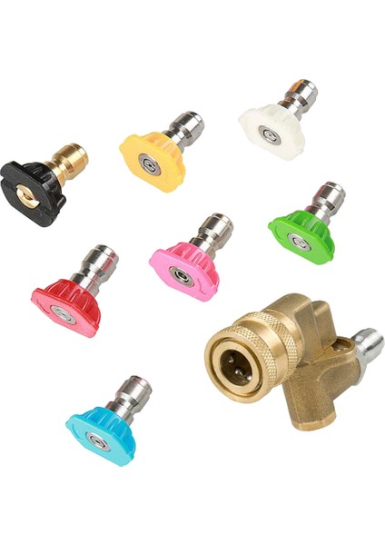 7 x Basınçlı Yıkayıcı Püskürtme Nozumu Ipuçları Birden Fazla Derece Set 1/4 '' Npt 5000PSI(Yurt Dışından)
