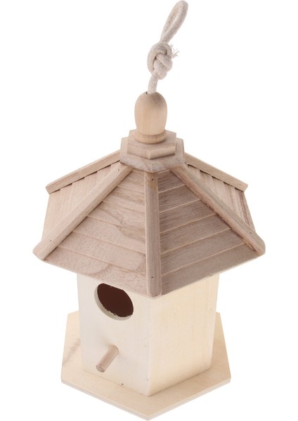 Yuvarlak Şekilli Giriş Deliği ile Asma Ahşap Kuşlar Yuvalama Kutu Evi