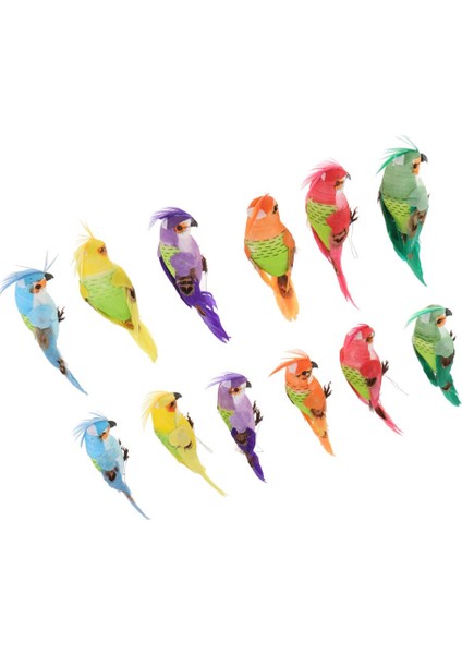 12 Adet Canlı Papağan Süsü Taklit Hayvanlar Açık Ağaç Dekoratif Kuş