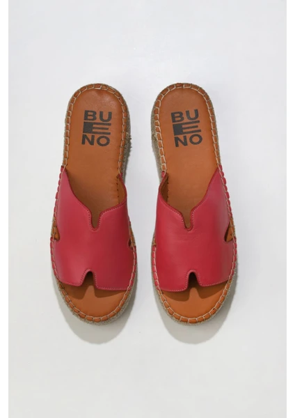 Bueno Shoes Fuşya Deri Kadın Dolgu Topuklu Terlik