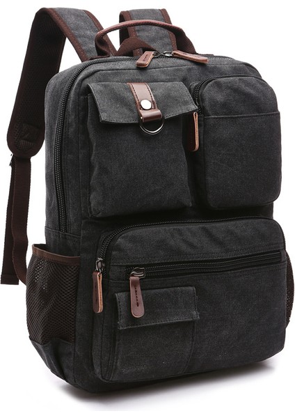 Siyah Casual Laptop Sırt Çantası Unisex Vintage Kanvas Sırt Çantası (Yurt Dışından)
