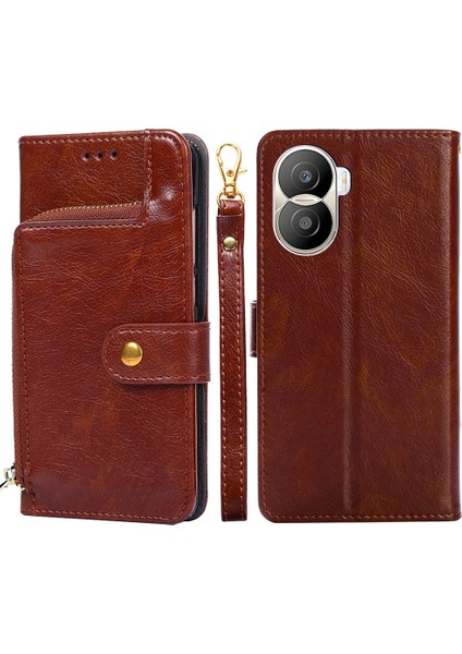 Honor X40I Için Kapaklı Cüzdan Bölmeli Telefon Kılıfı - Kahverengi (Yurt Dışından)