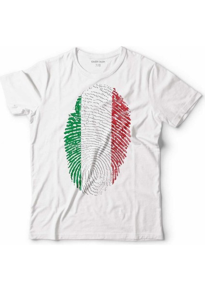 Italıan Flag Italya Bayrağı Logo Parmak Izi Çocuk Tişört Beyaz