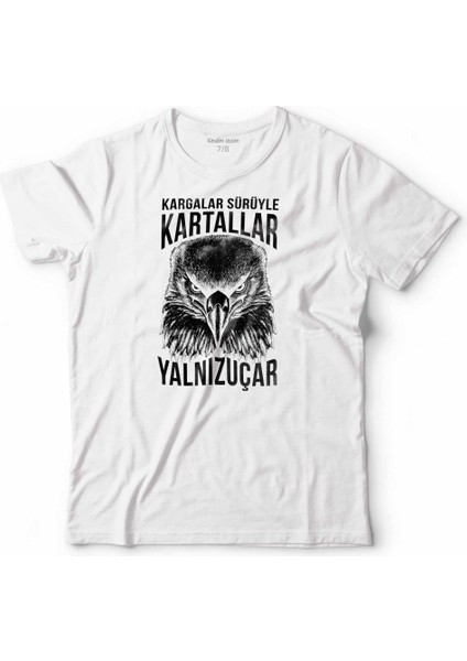 Beşiktaş Kargalar Sürüyle Kartallar Yalnız Uçar Kartal Kafa Çocuk Tişört Beyaz